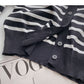 Long sleeve knitted stripe coat casual V-neck top  6518