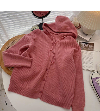 Sweater women's lazy style solid color loose hooded coat  5927