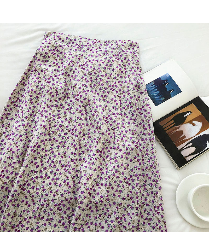 New small floral skirt Korean version slim high waist popular skirt  5686