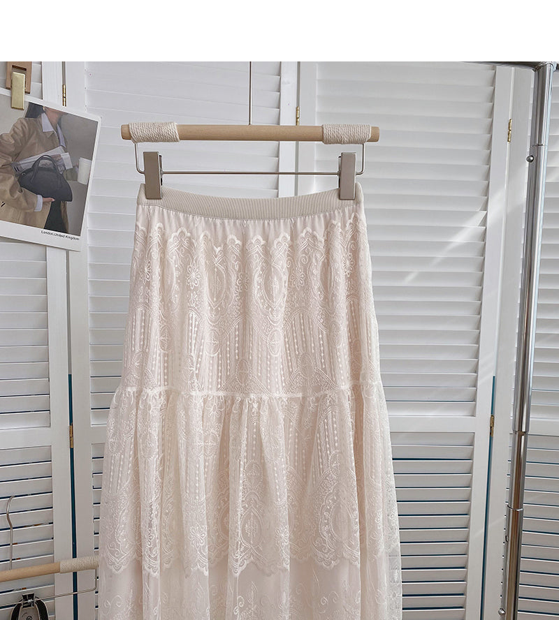 Slim and fairy, versatile, elastic waist, medium and long skirt  5797