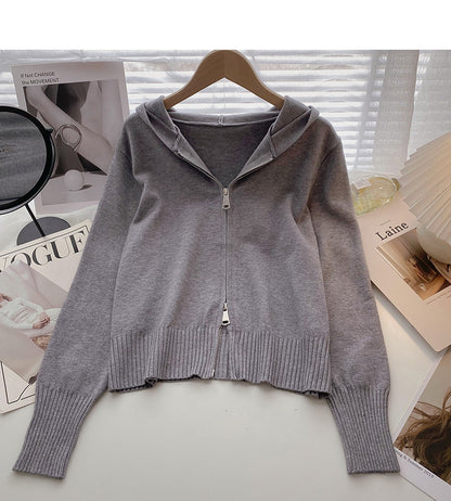 Cardigan knitted coat Long Sleeve hooded top  6658
