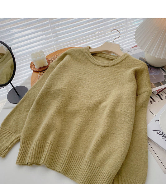 New Korean simple Pullover long sleeve loose top  5948