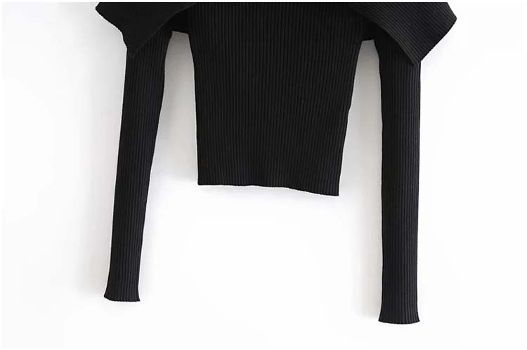 Design sense large lapel off shoulder long sleeve knit top  7151