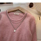 Vintage design chain round neck Pullover long sleeve Sequin Knitted Top  6010