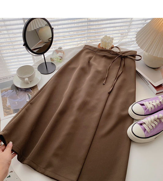 Fashion temperament simple solid color retro A-line skirt  5747