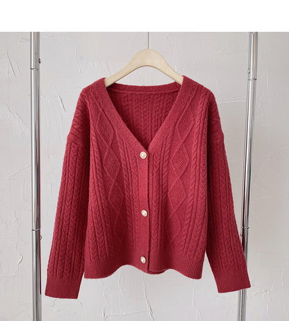 Single breasted V-neck Vintage sweater cardigan  6179