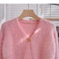 Mohair sweater gentle temperament solid V-neck short long sleeve  6138