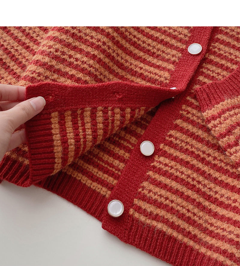 Single breasted crew neck Vintage stripe sweater  6202