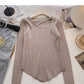 Design sense crew neck T-shirt solid color versatile long sleeve bottoming shirt  6693