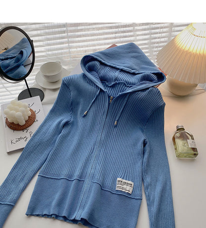 Long sleeved hooded sweater coat with design top  6531