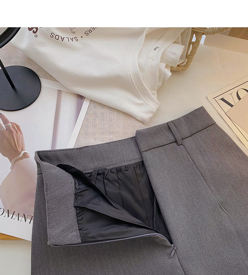 Korean version of student aging design pure color high waist A-line skirt  5658