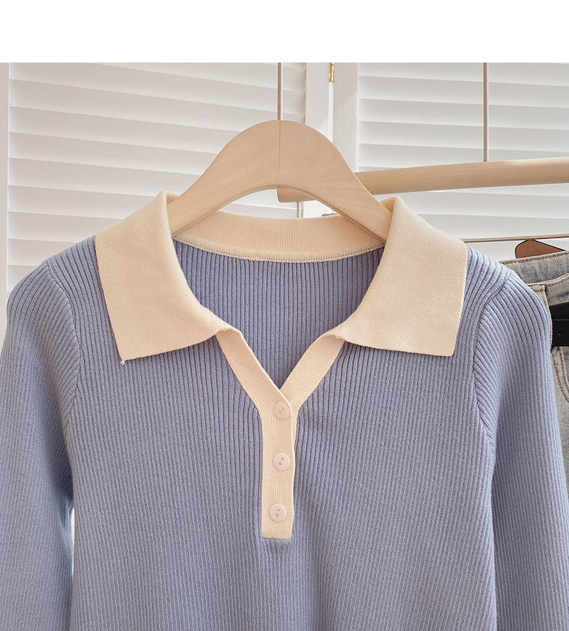 Color blocking slim fit short sweater casual slim long sleeve  6593