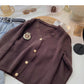 Korean college style personalized badge V-Neck long sleeve aging top  5976