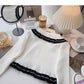 Lace doll neck strap contrast knit college top  6482