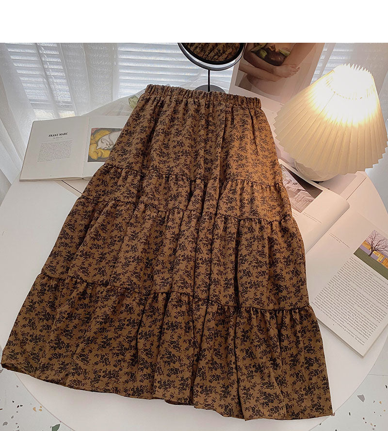Vintage high waist elastic A-line skirt  5773