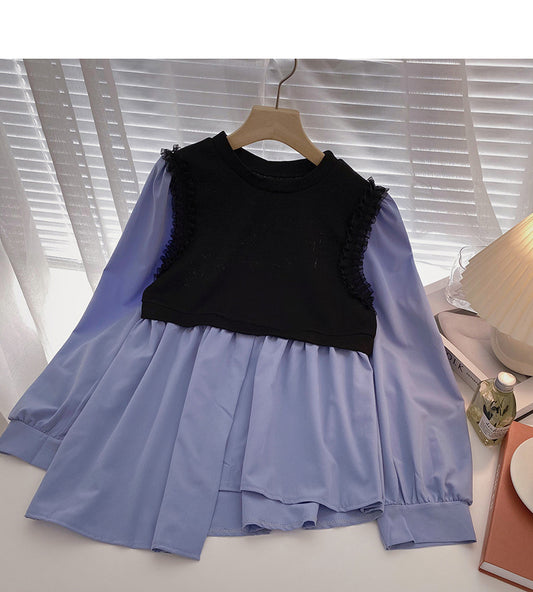 Haut fin irrégulier à manches longues en tricot de dentelle coréenne 6314