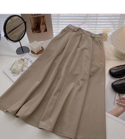 Fashion simple temperament solid color thin ins medium and long skirt  5732