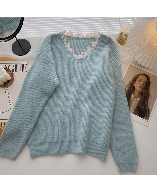 Koreanisches süßes Design, lockeres Langarm-Top 5961