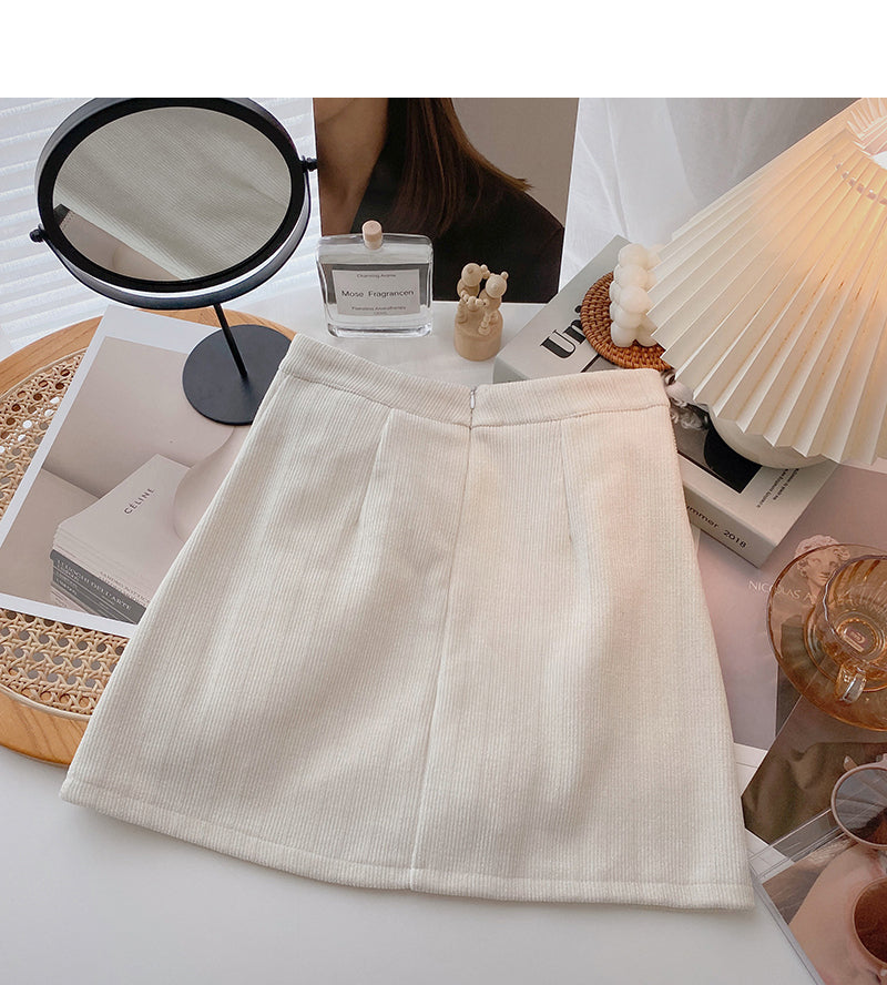 New Korean simple retro solid color pleated hip A-line skirt  5621