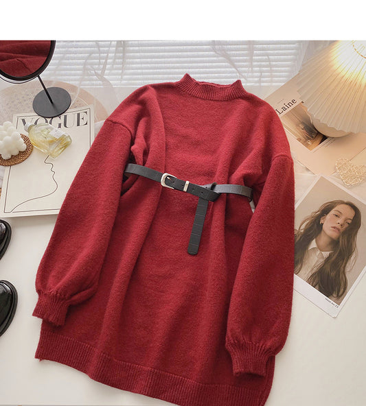 Langärmliges Retro-Rock-Top im koreanischen Stil im Hongkong-Stil mit Gürtel 5971