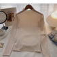 Commuter solid color Pullover half high neck long sleeve Knitted Top  6651