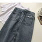 New women's Korean retro denim high waist A-line skirt  5691