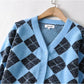 Slim and thickened hippocampal hair V-neck diamond lattice knitted coat  7180