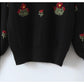 Floral crew neck Pullover loose long sleeve sweater  7169