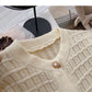 Xiaoxiangfeng gold silk knitted long sleeved single breasted plaid sweater  6065