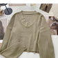 Lazy knit sweater solid V-neck Pullover Top  6677