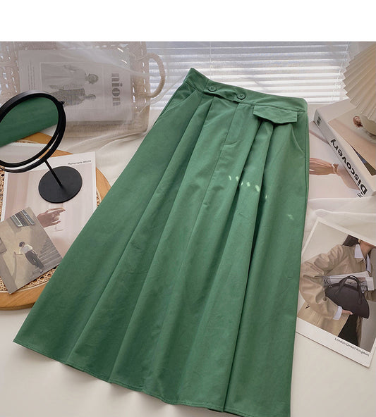 New Korean high waist thin solid color medium and long skirt  5826