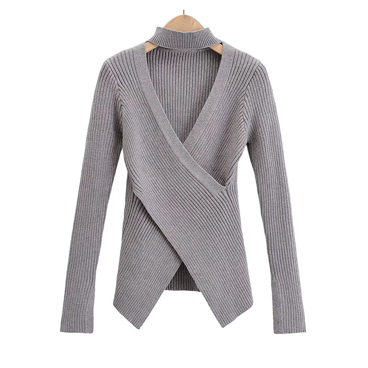 Vintage high street neck cross V-Neck Sweater  7202