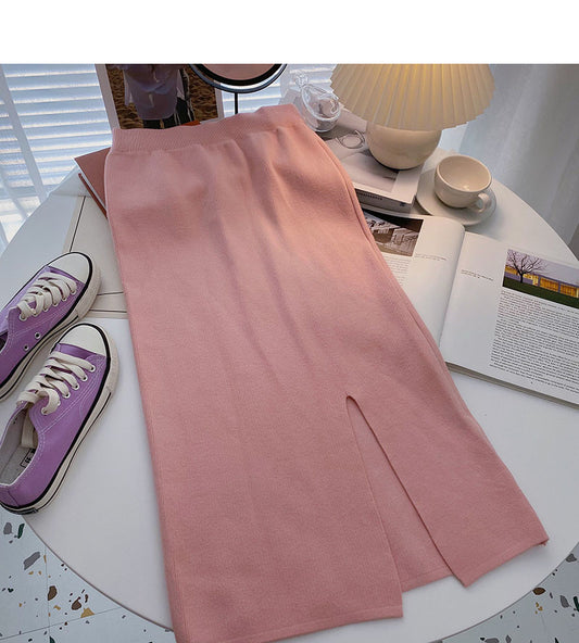 Sweet temperament high waist split A-shaped bag hip skirt  5766