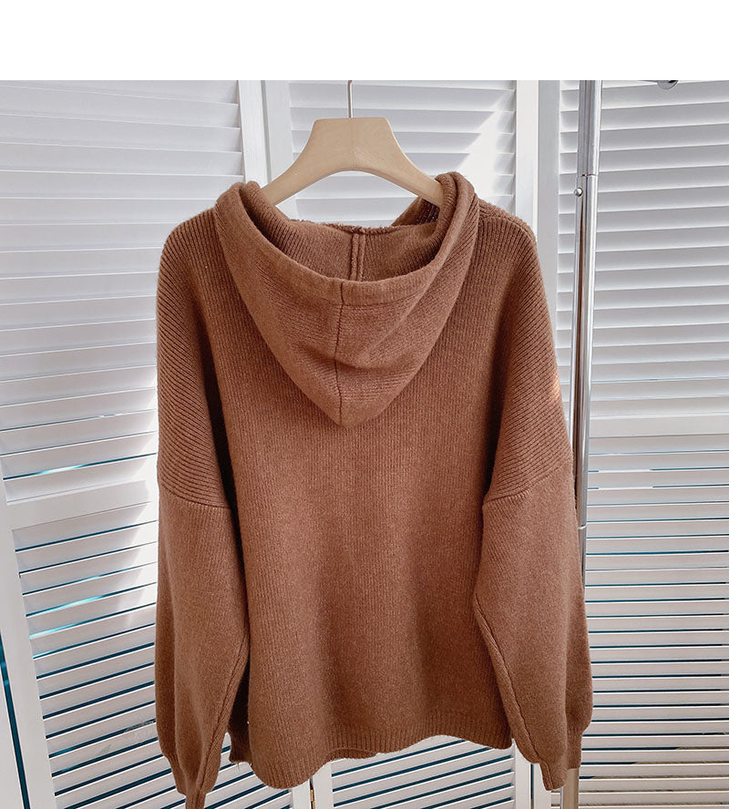 New Korean casual simple solid color loose hooded top  6036