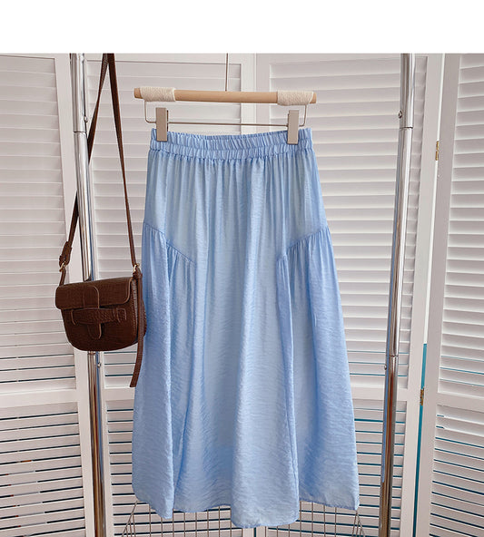 Korean version small fresh pure color versatile high waist skirt  5821
