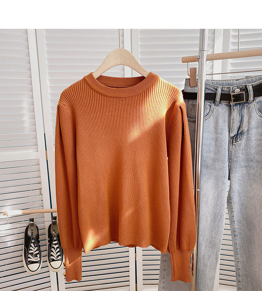 Solid basic sweater Crew Neck Long Sleeve Sweater  6146