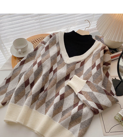 New Korean loose long sleeve fake two-piece top  5972