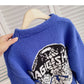 Lazy style personalized casual printing loose long sleeve top  6055