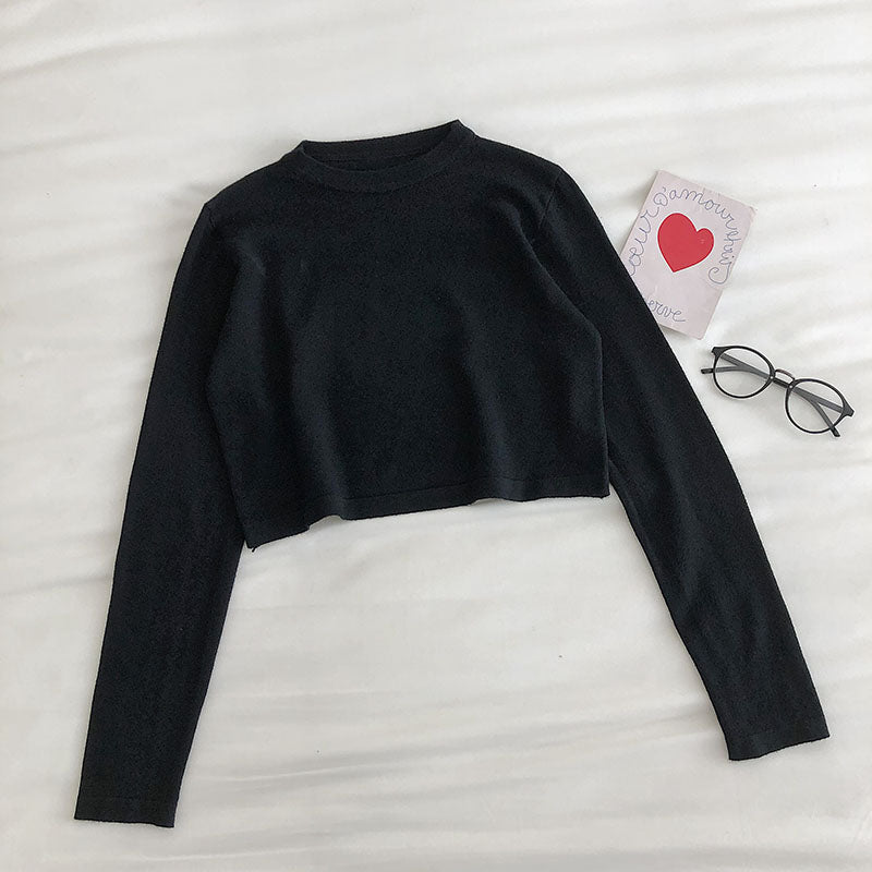 Solid color simple sweater long sleeve Pullover Top  6456
