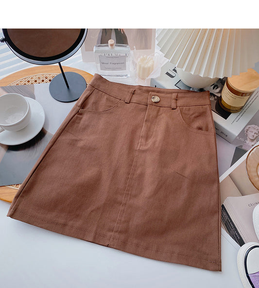 New Korean version simple leisure solid color short skirt trend  5659