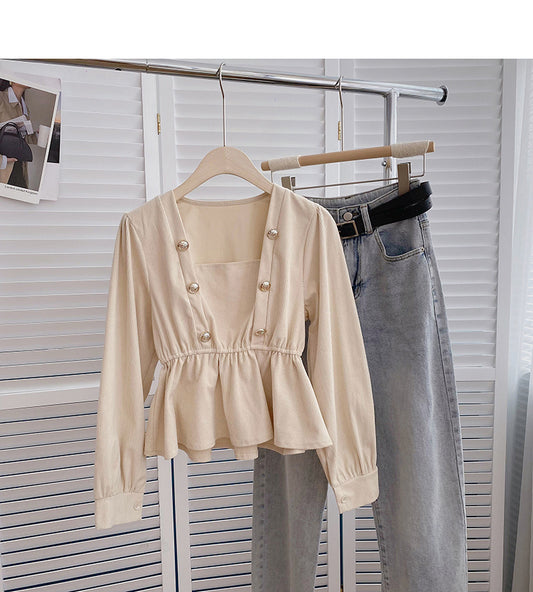 Chemise à col carré à double boutonnage au design de niche 6360