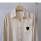 Lockeres Langarm-Shirt mit personalisierter Liebestasche Revers Top 6430