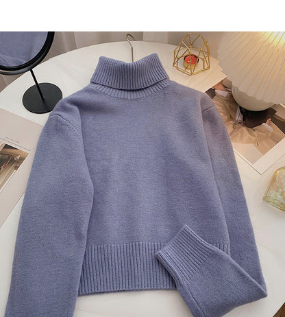Temperament high neck short sweater thin long sleeve top  6053