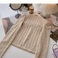 Bow Vintage French shirt square neck long sleeve top fashion  6389