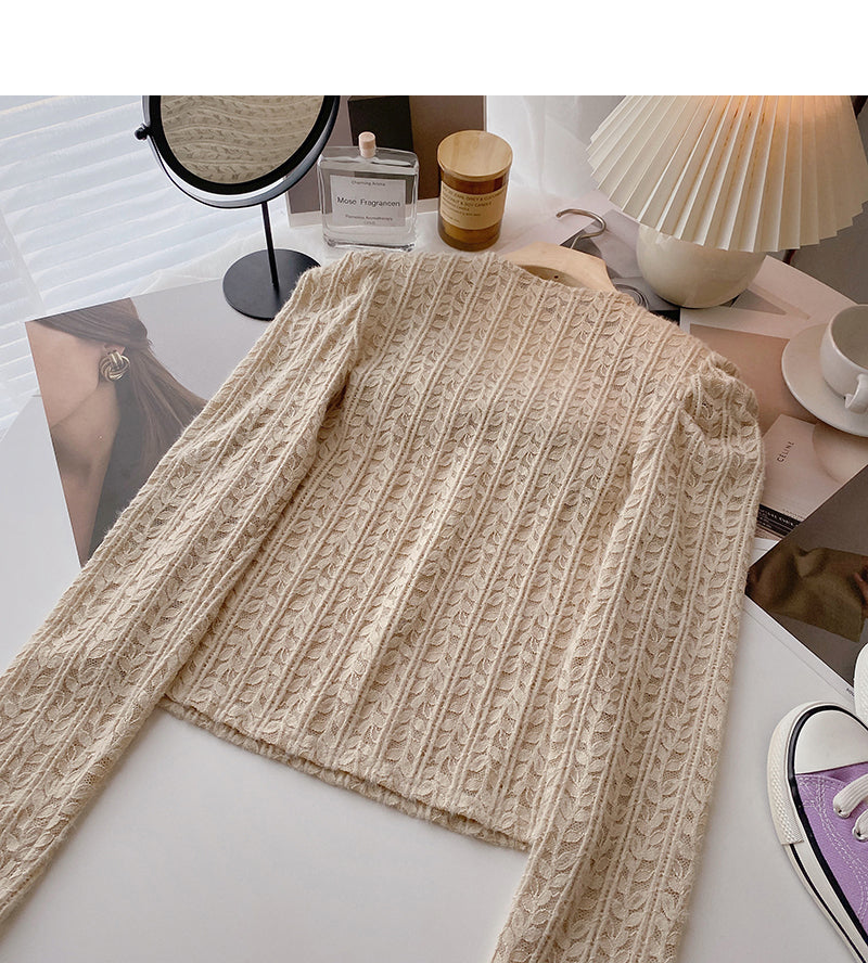 Bow Vintage French shirt square neck long sleeve top fashion  6389