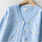 Lazy embroidery button cardigan V-neck versatile top coat sweater  7213