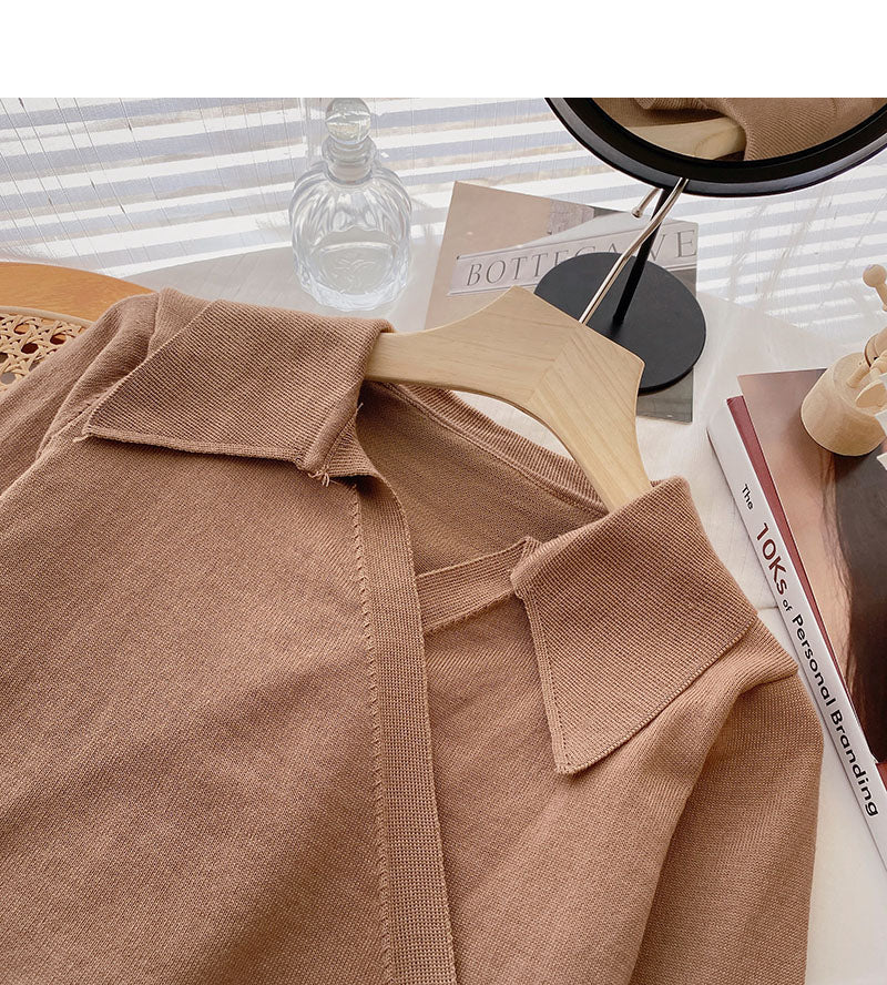 Niche design cross Lapel strap short sweater  6617