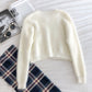 Solid color crew neck retro long sleeve short knit cardigan women  5837