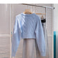 High waist short twist sweater single breasted cardigan top  6139