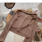 Simple casual short Lapel Pullover long sleeve top  6665